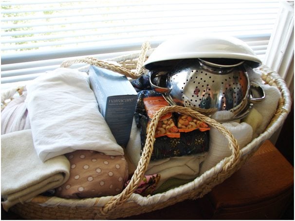 'Birth Basket' containing supplies for during labour and birth and just after birth.