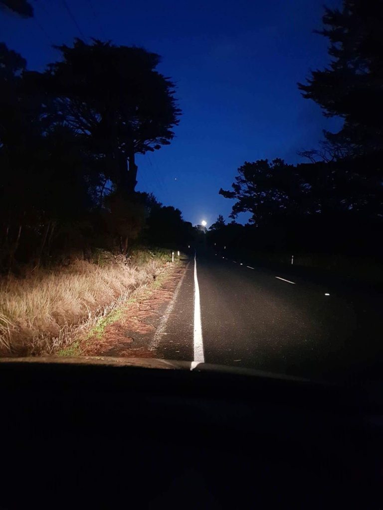 Moon during early hours of morning whilst driving to a home birth